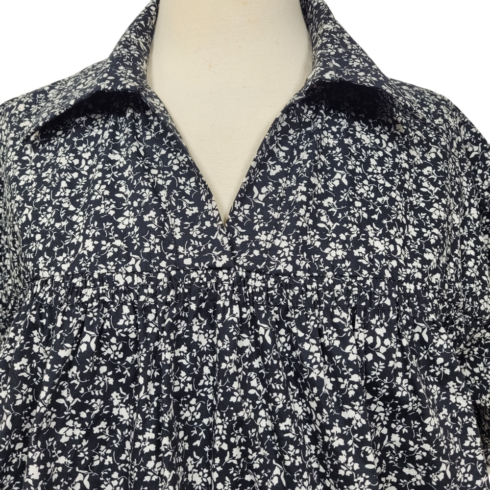 Zara Black White Floral Ditsy Collared Cotton Crop Top Shirt Size Medium - Picture 3 of 9